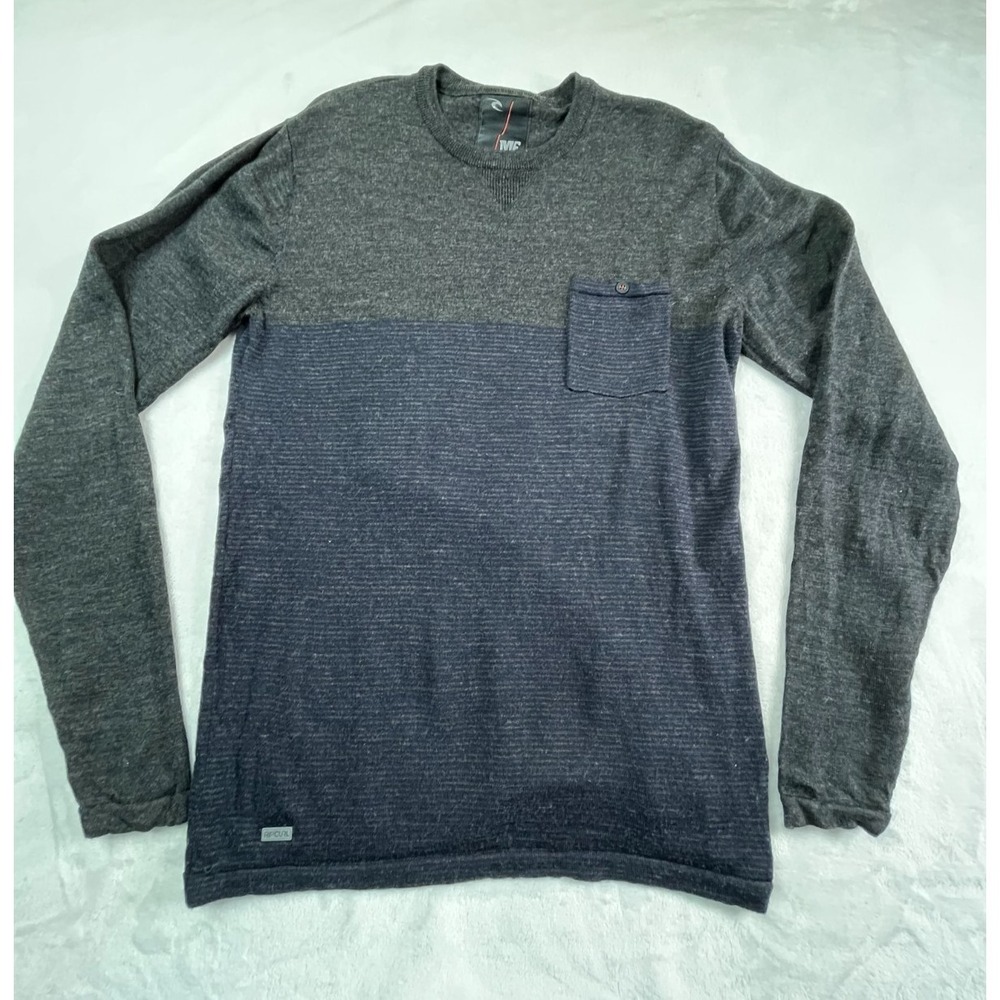 RIP CURL x Mick Fanning Mens M Sweater 100% Wool Blue Gray‎ Pocket Front
